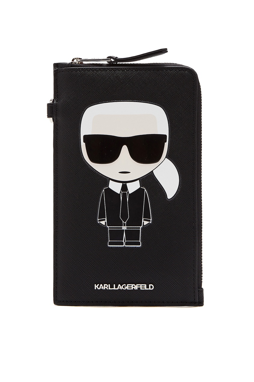 фото Черная сумка для телефона с логотипами Karl lagerfeld