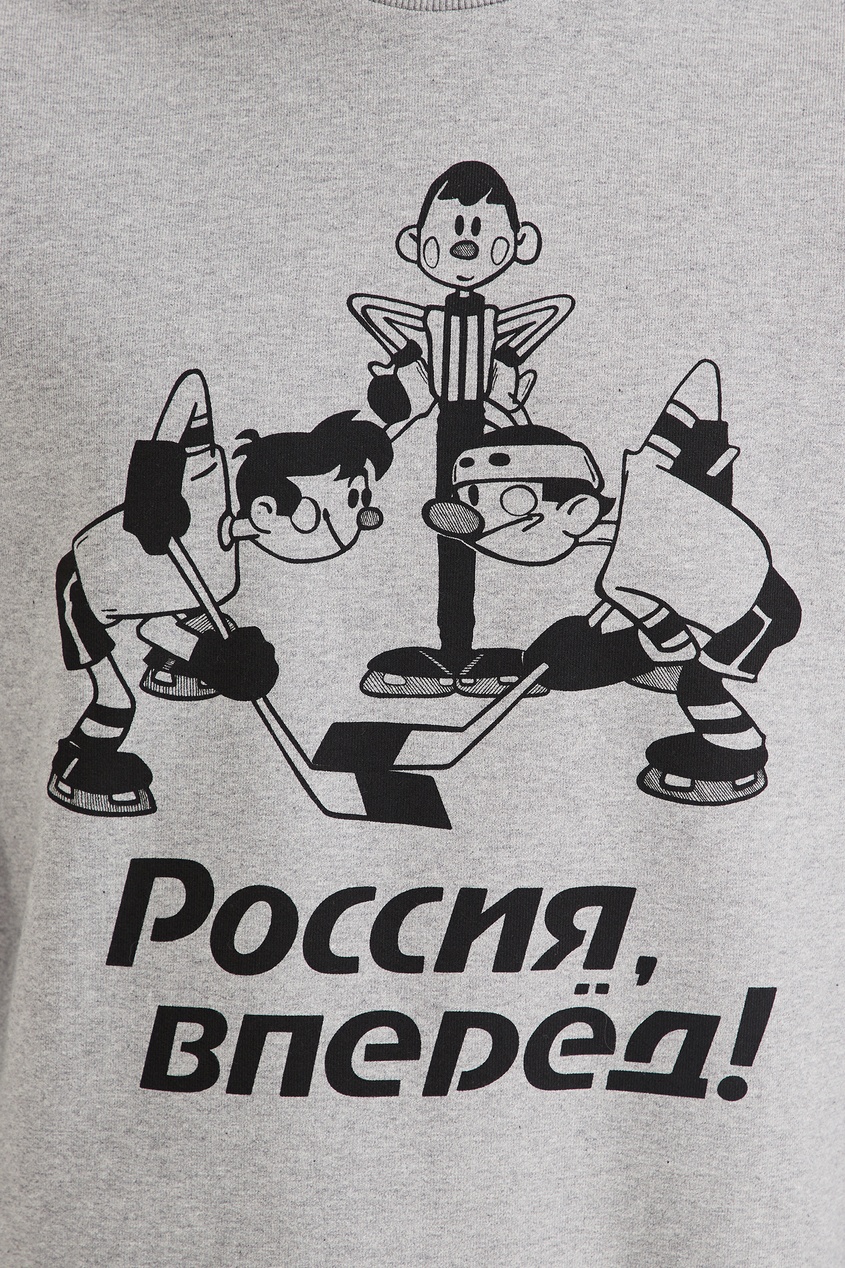 фото Серый лонгслив с принтом «хоккей» team putin
