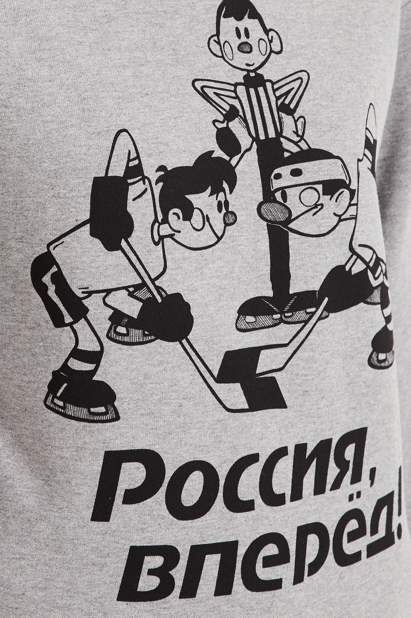 фото Серый лонгслив с принтом «хоккей» team putin