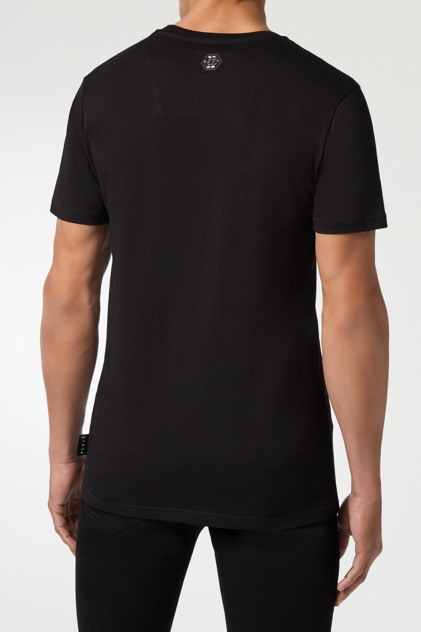 фото Черная футболка с литым принтом на груди philipp plein