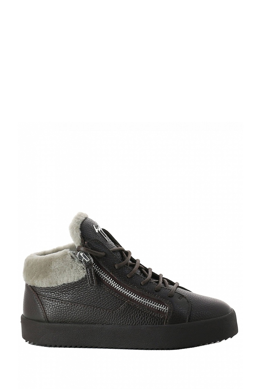 фото Ботинки из черной кожи с мехом giuseppe zanotti design