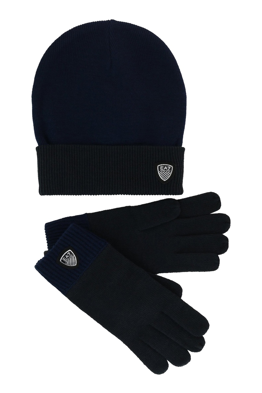 фото Темно-синий комплект из шапки и перчаток ea7