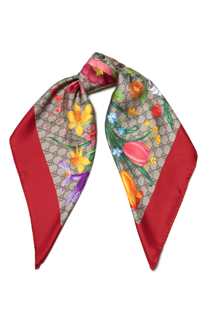 фото Шелковый платок с цветочным принтом gucci