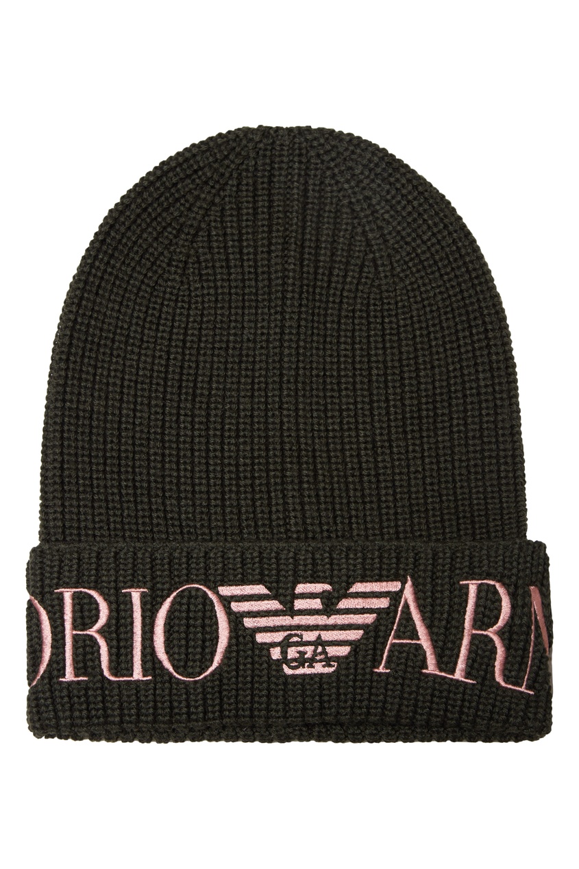 фото Зеленая шапка с розовым логотипом emporio armani