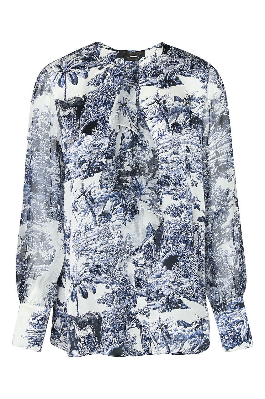 фото Шелковая блуза с воланом и рисунком marina rinaldi