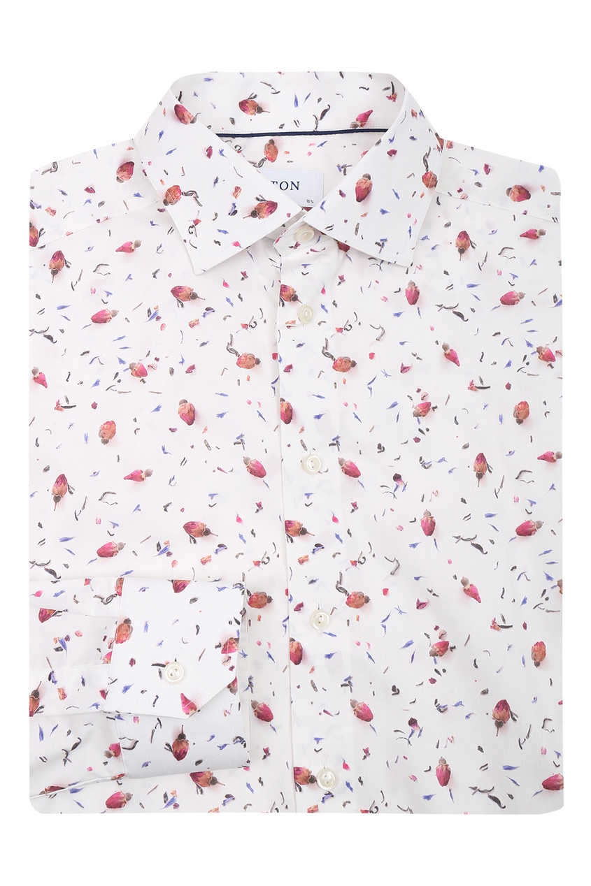 фото Белая рубашка из хлопка с цветочным узором eton