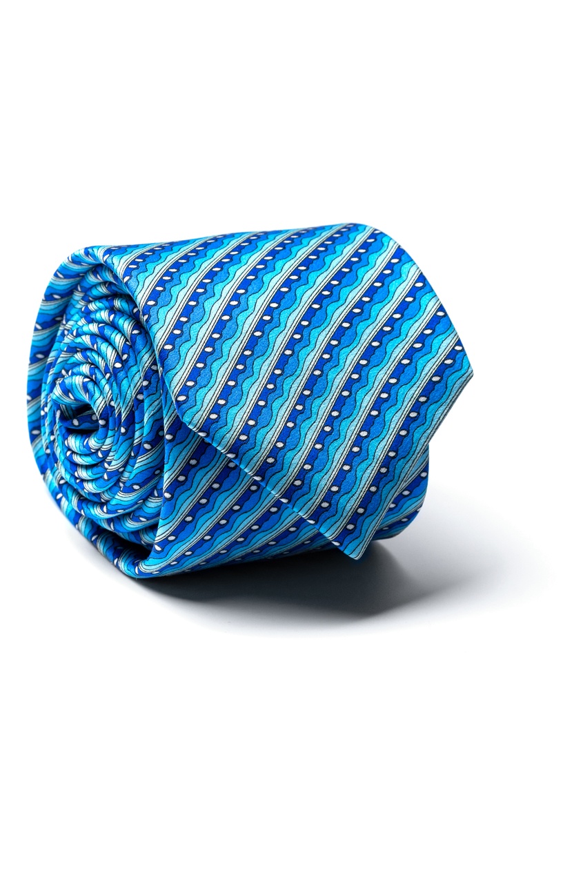 фото Сине-бирюзовый шелковый галстук с принтом silvio fiorello
