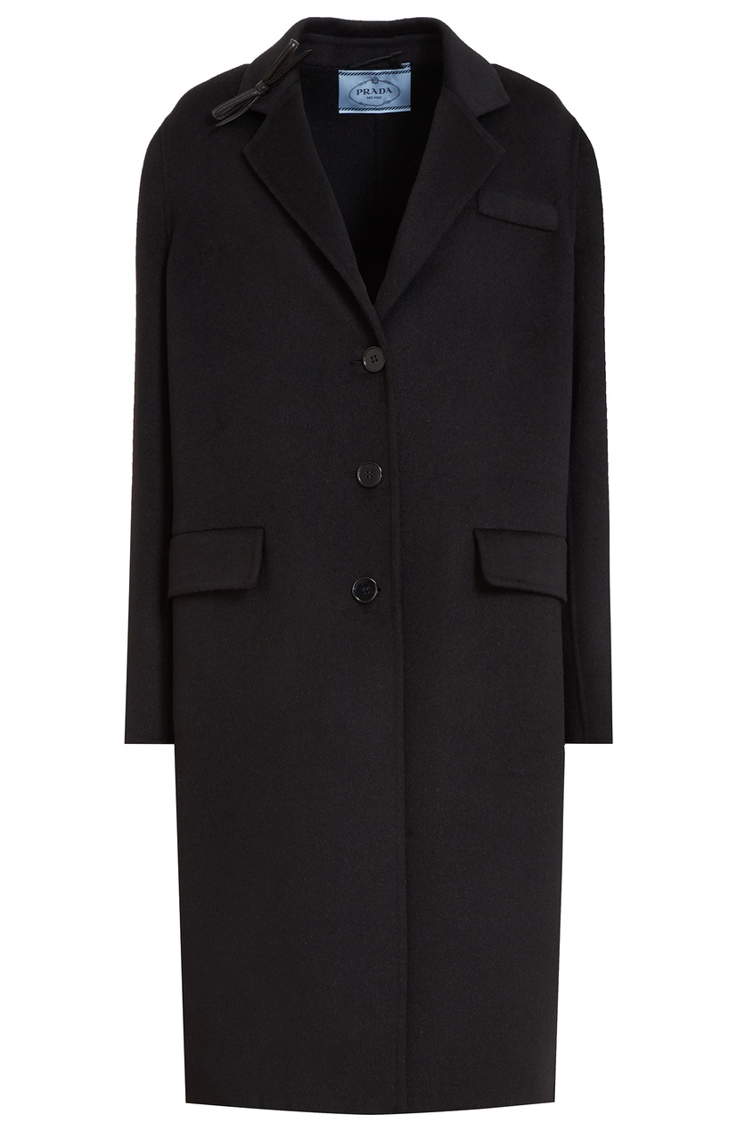 фото Черное шерстяное пальто prada