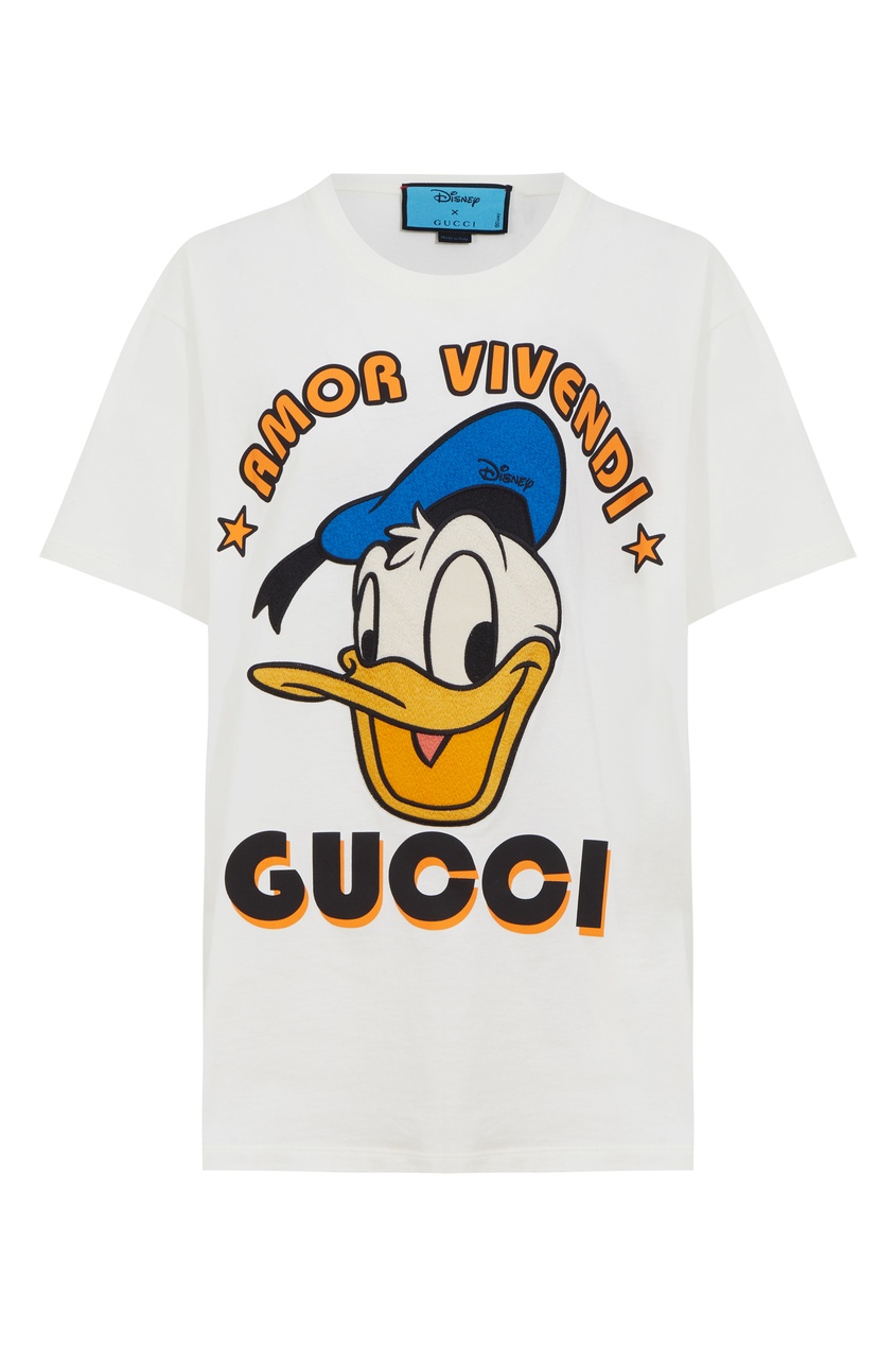 фото Кремовая футболка с принтом donald duck gucci
