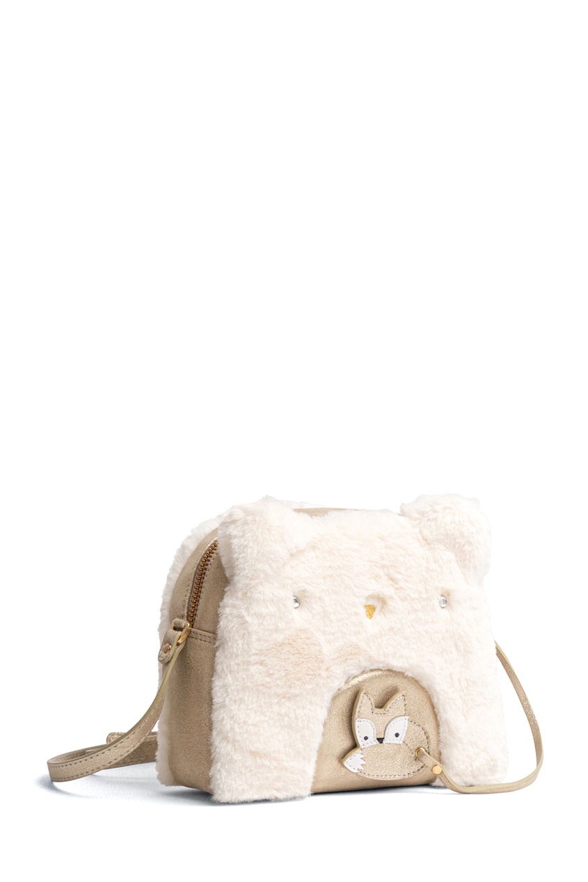 фото Белая кожаная сумка с мехом bonpoint