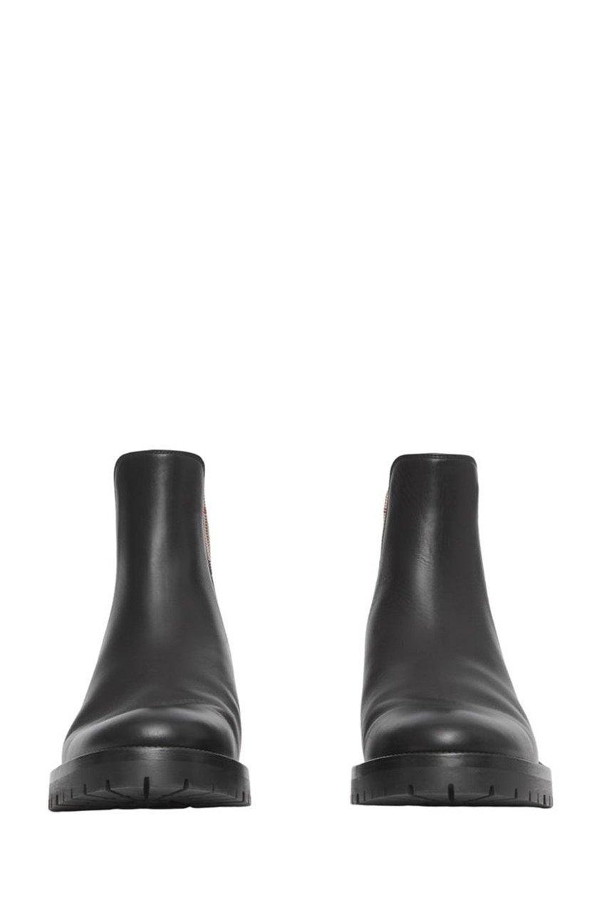 фото Черные кожаные ботинки с клетчатой вставкой burberry
