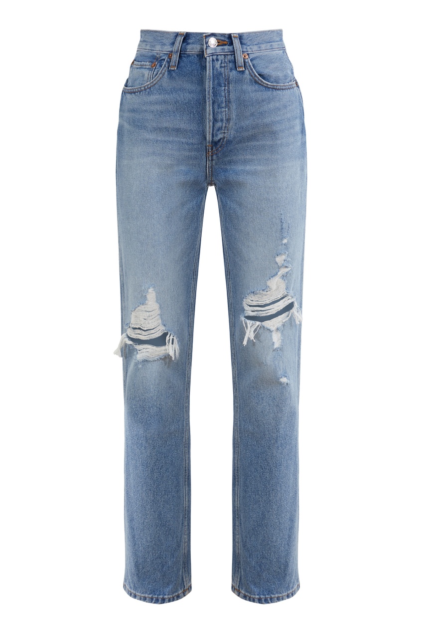 фото Голубые джинсы с декоративными потертостями re/done