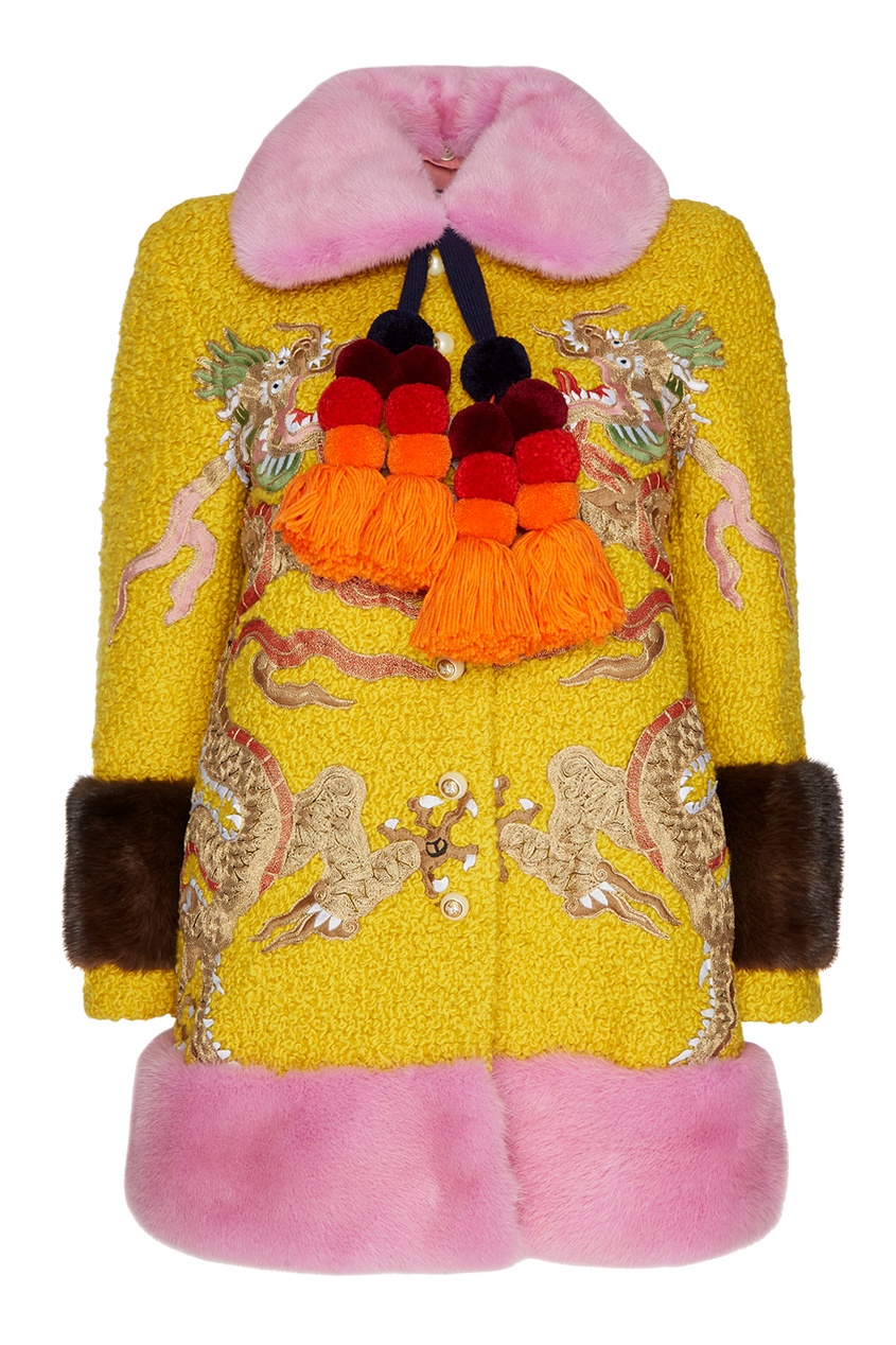 фото Шерстяное пальто с отделкой из меха норки gucci