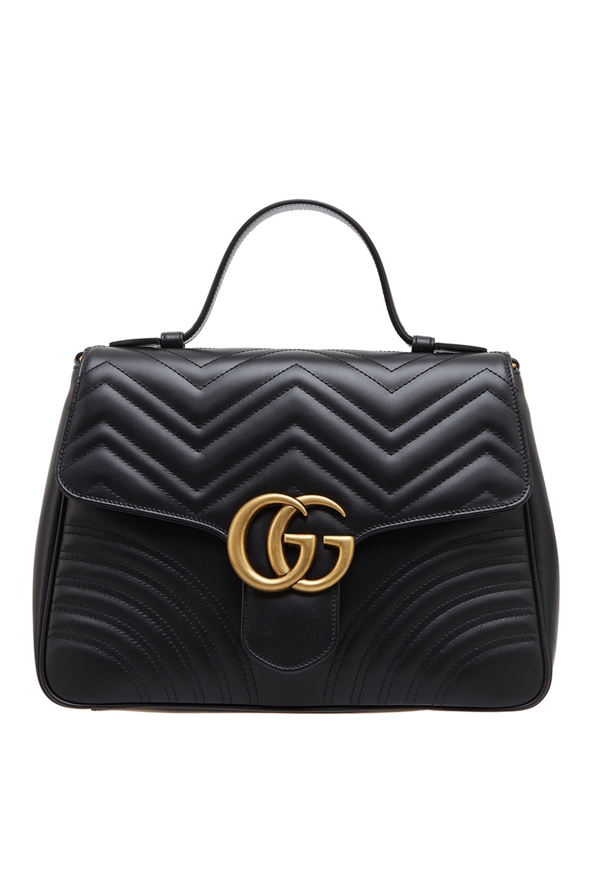 

Черная кожаная сумка GG Marmont, Черный, Черная кожаная сумка GG Marmont
