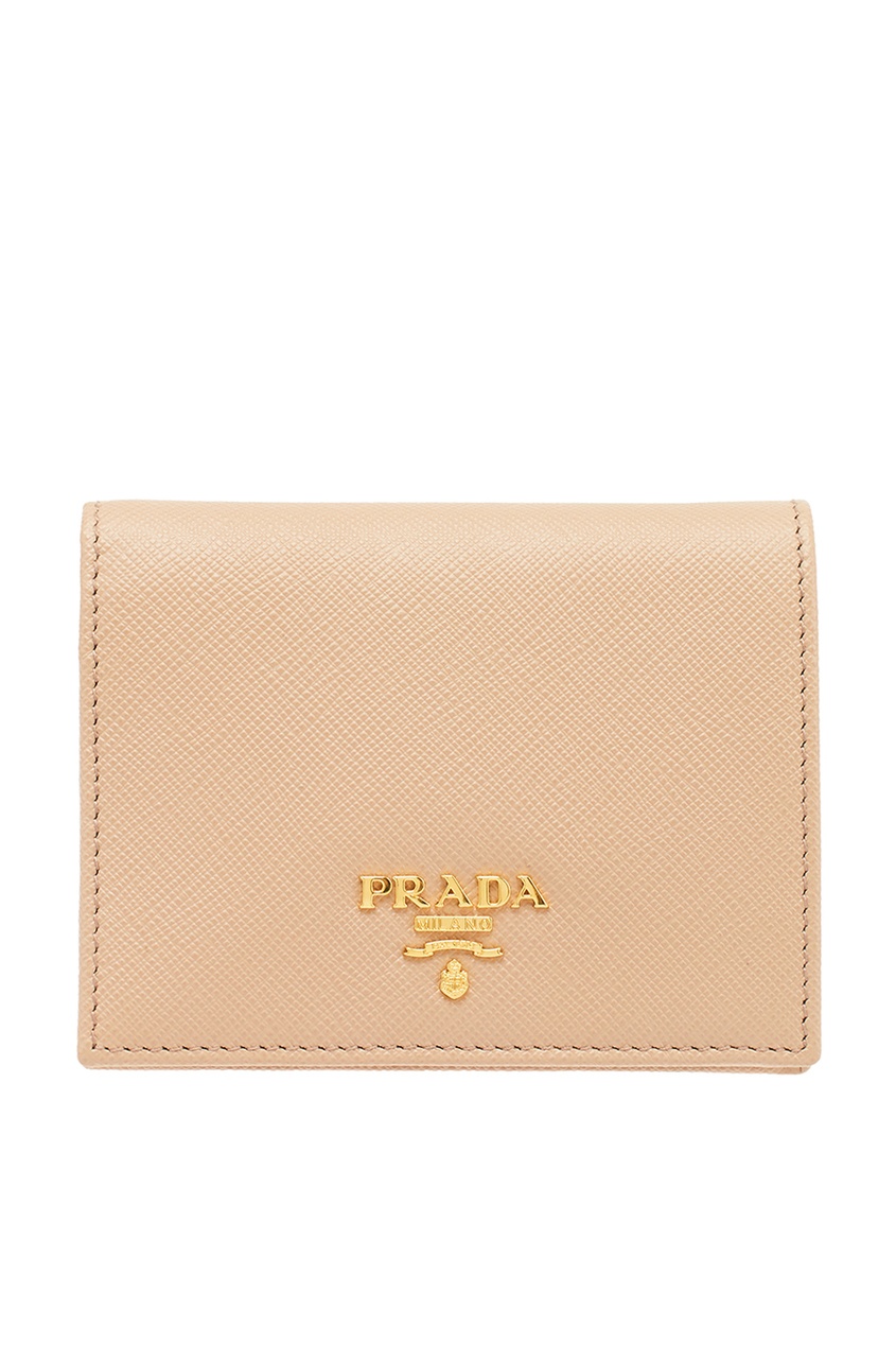 фото Бежевый кожаный кошелек с логотипом prada