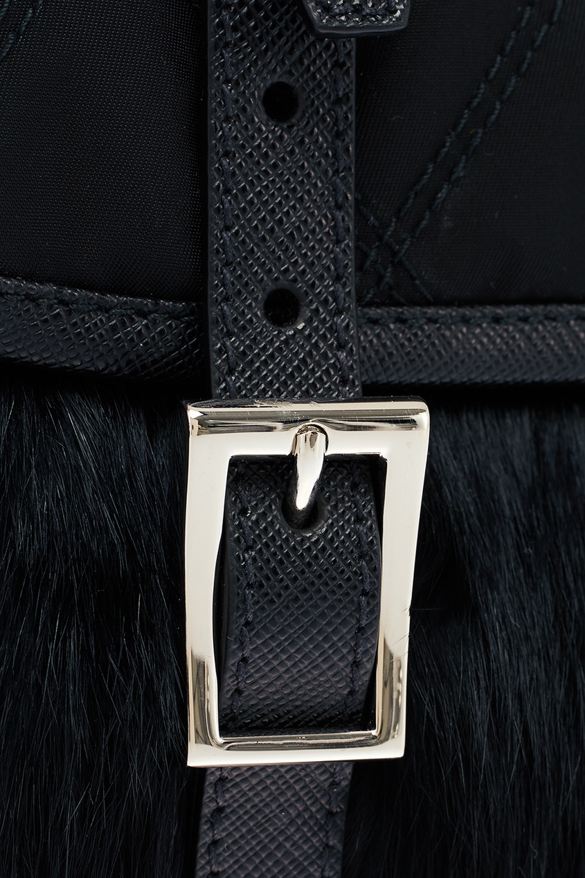 фото Текстильный рюкзак с меховым карманом Prada