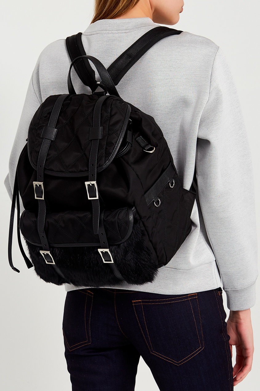 фото Текстильный рюкзак с меховым карманом Prada