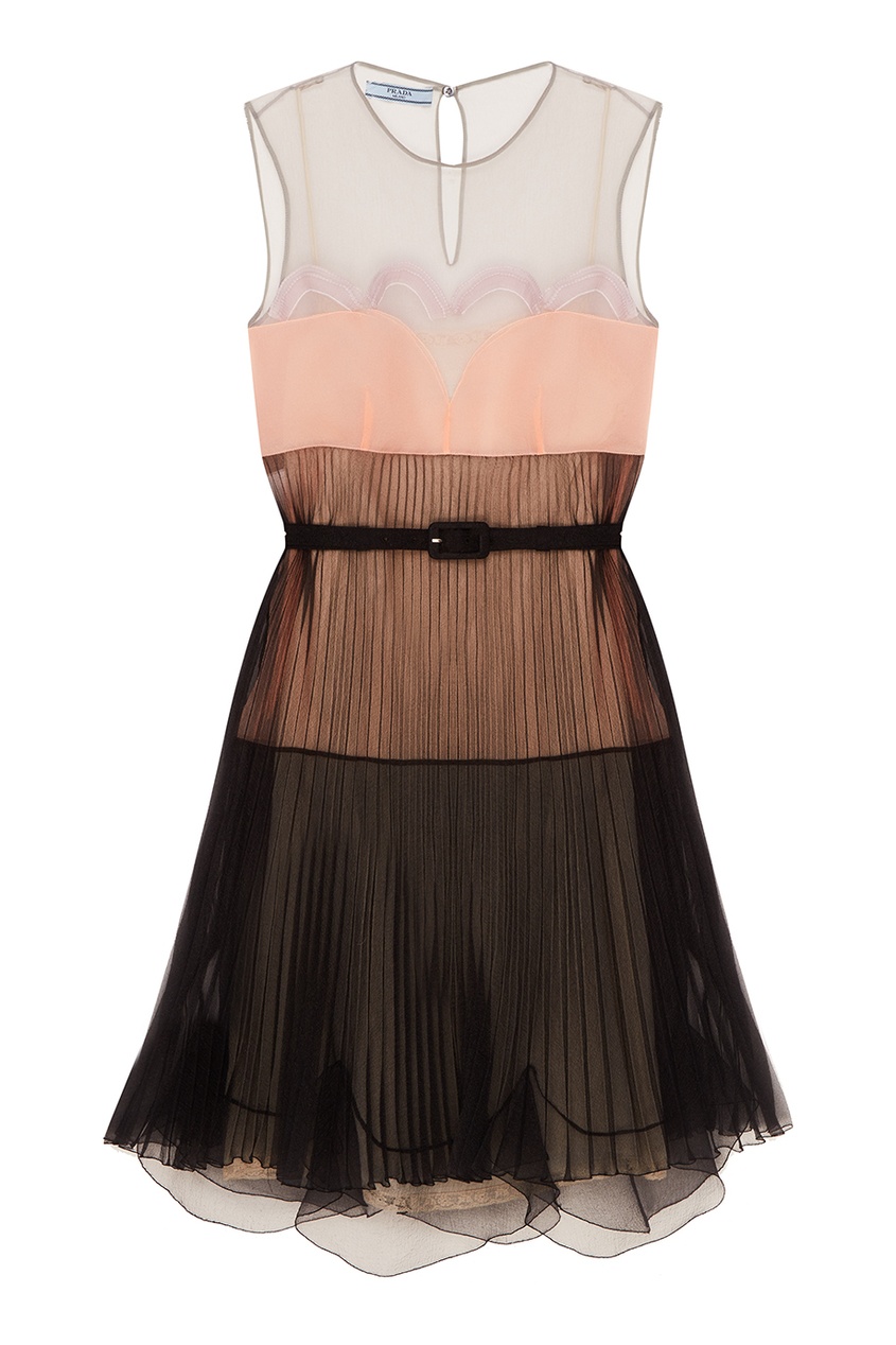фото Черное комбинированное платье с плиссировкой prada