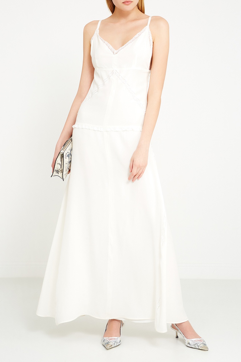 фото Белое шелковое платье-комбинация prada