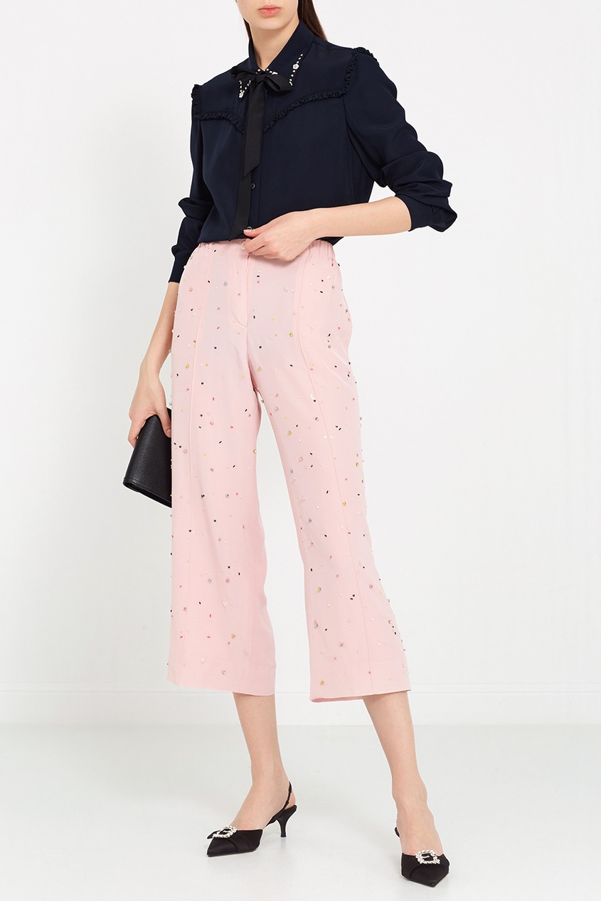 фото Розовые шелковые брюки с отделкой miu miu