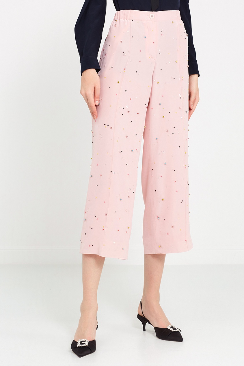 фото Розовые шелковые брюки с отделкой miu miu
