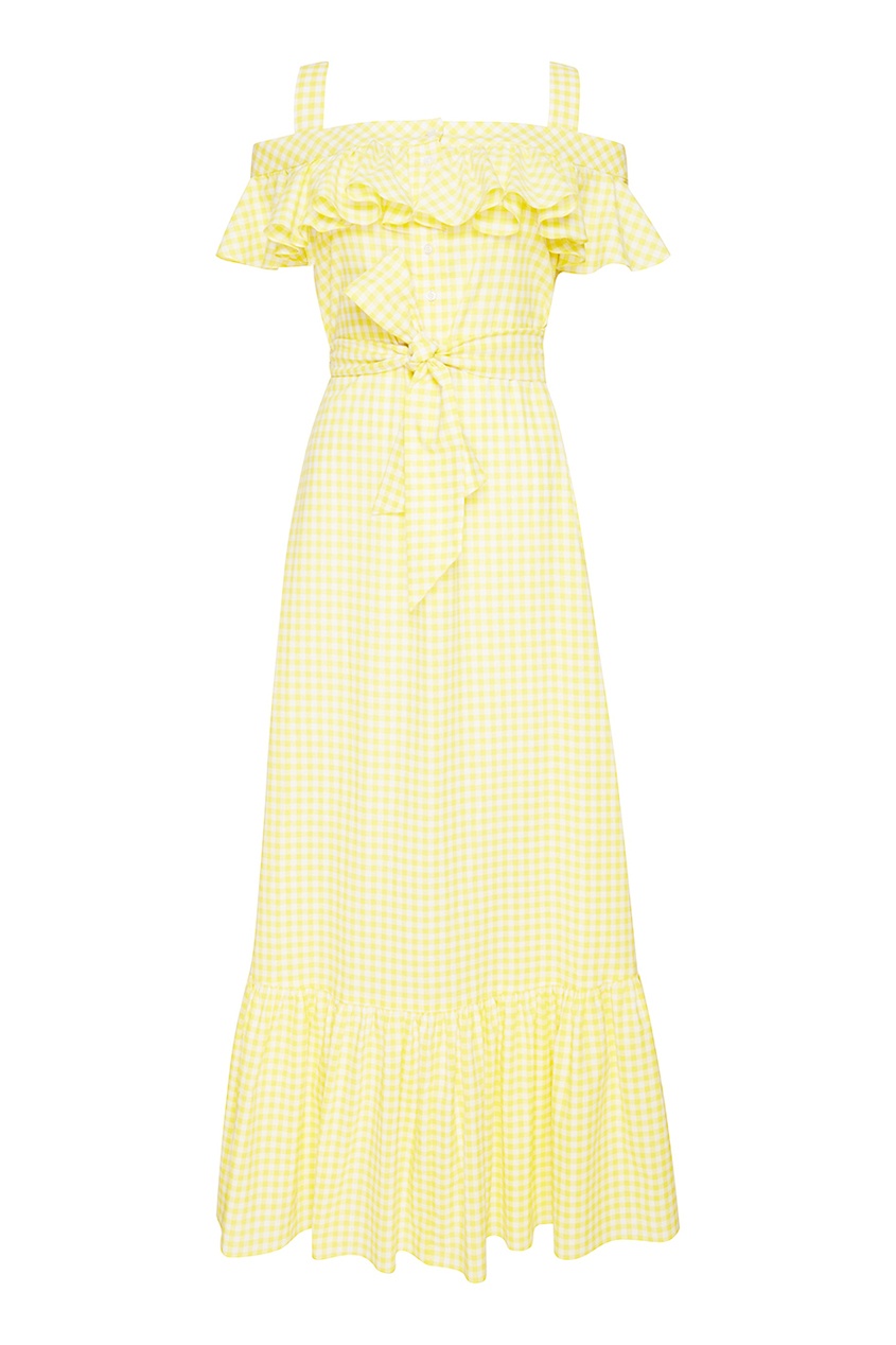 

Желтое хлопковое платье с поясом, Желтый