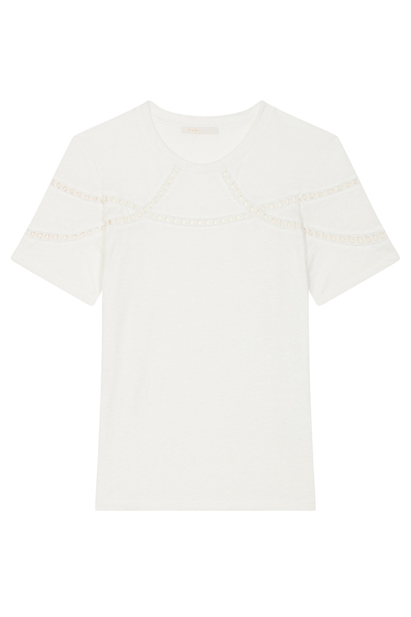 фото Белая футболка с ажурной отделкой maje