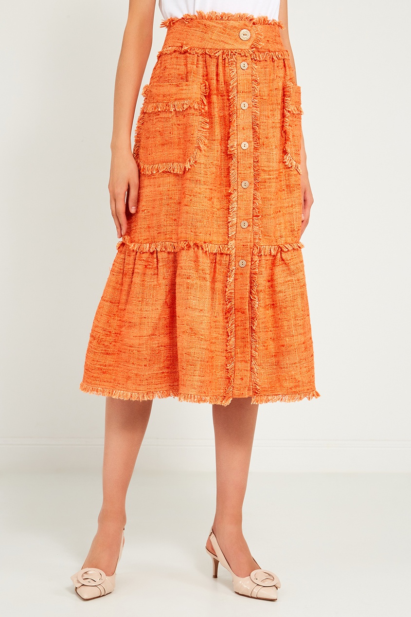 фото Оранжевая юбка с бахромой laroom