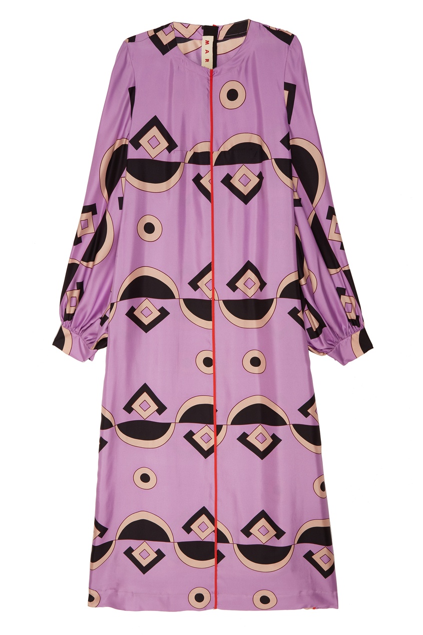 фото Фиолетовое шелковое платье с принтом marni