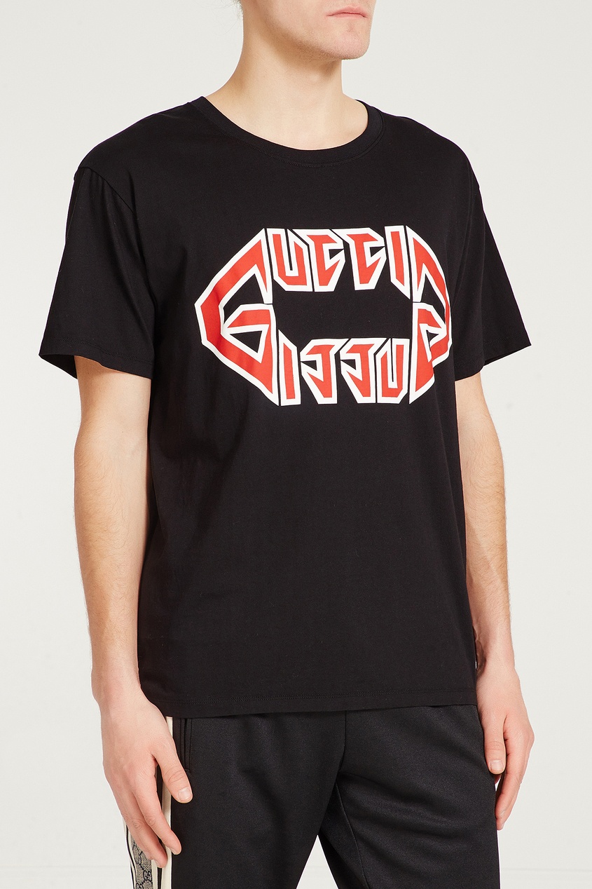 фото Черная футболка оверсайз с логотипом Gucci man