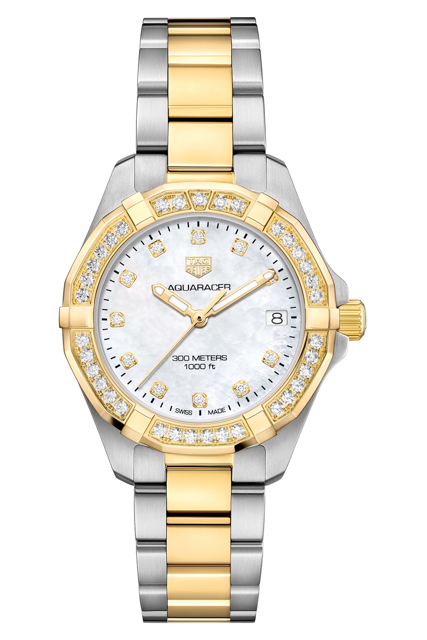 фото AQUARACER Кварцевые женские часы с отделкой золотом и бриллиантами Tag heuer
