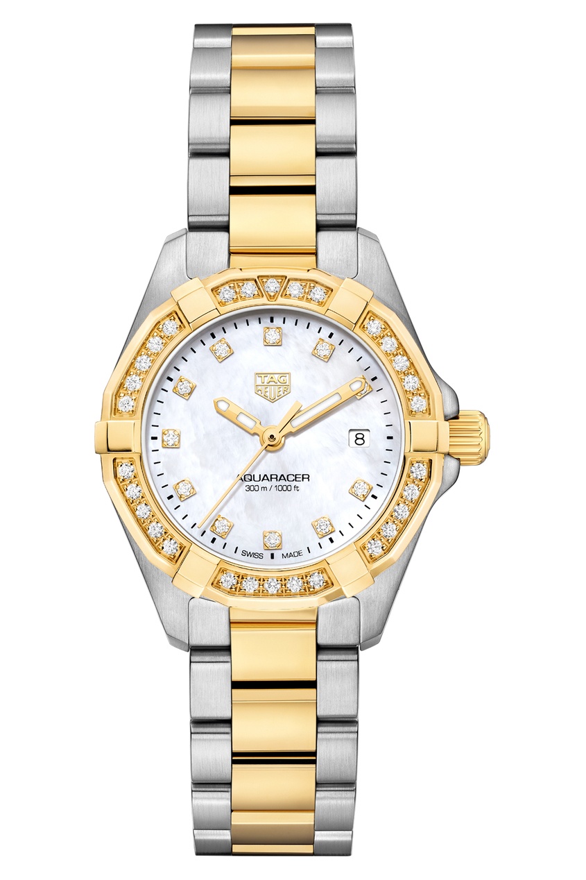 фото AQUARACER Кварцевые женские часы с золотом и бриллиантами Tag heuer