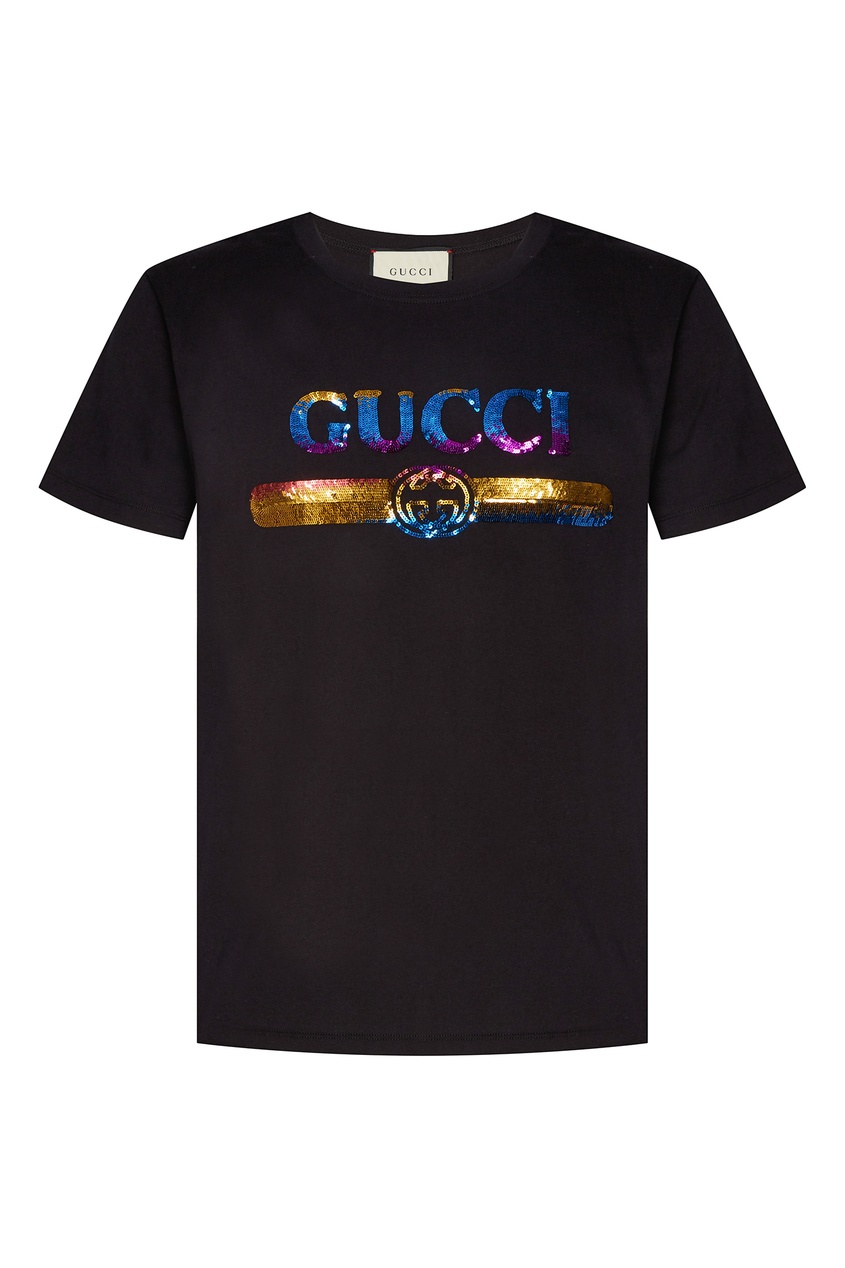 фото Футболка с винтажным логотипом из пайеток Gucci man