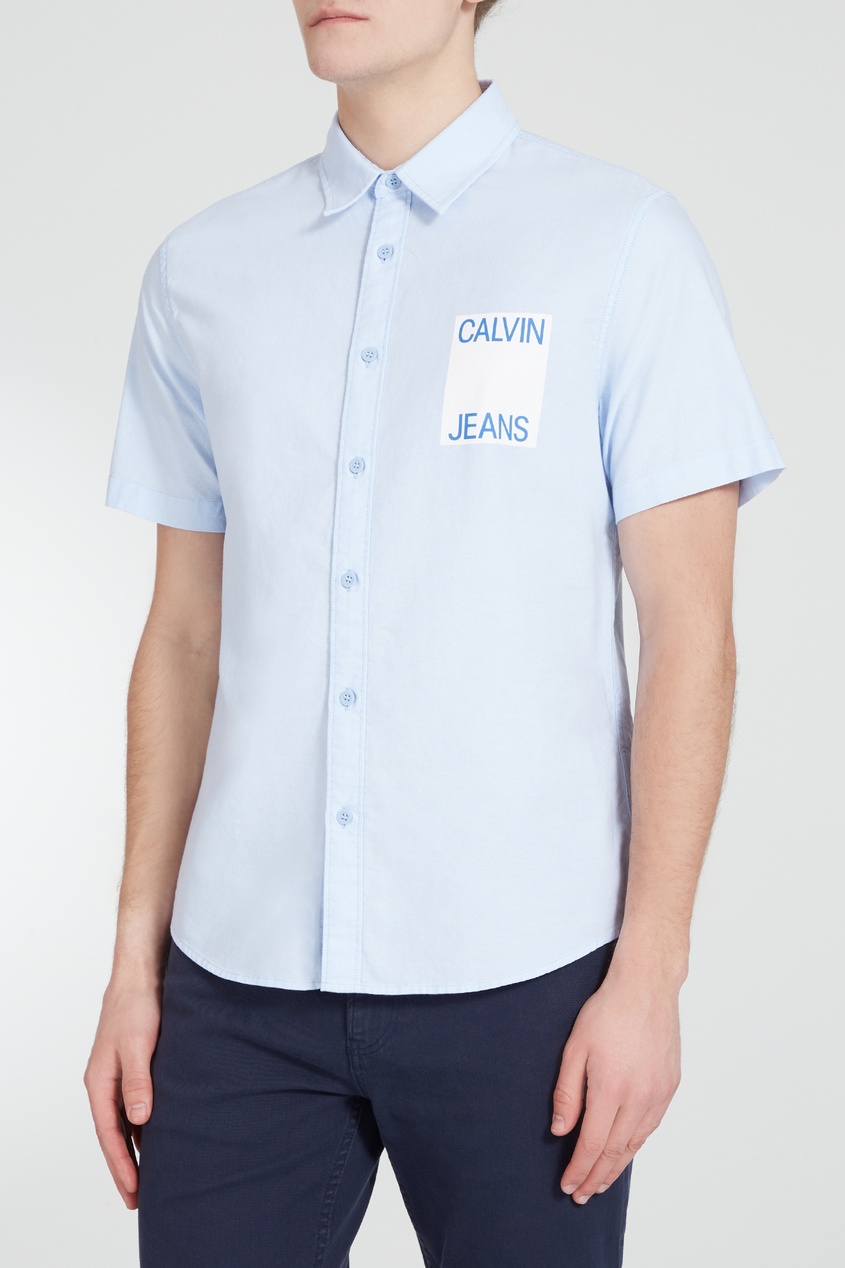 фото Голубая рубашка с логотипом calvin klein
