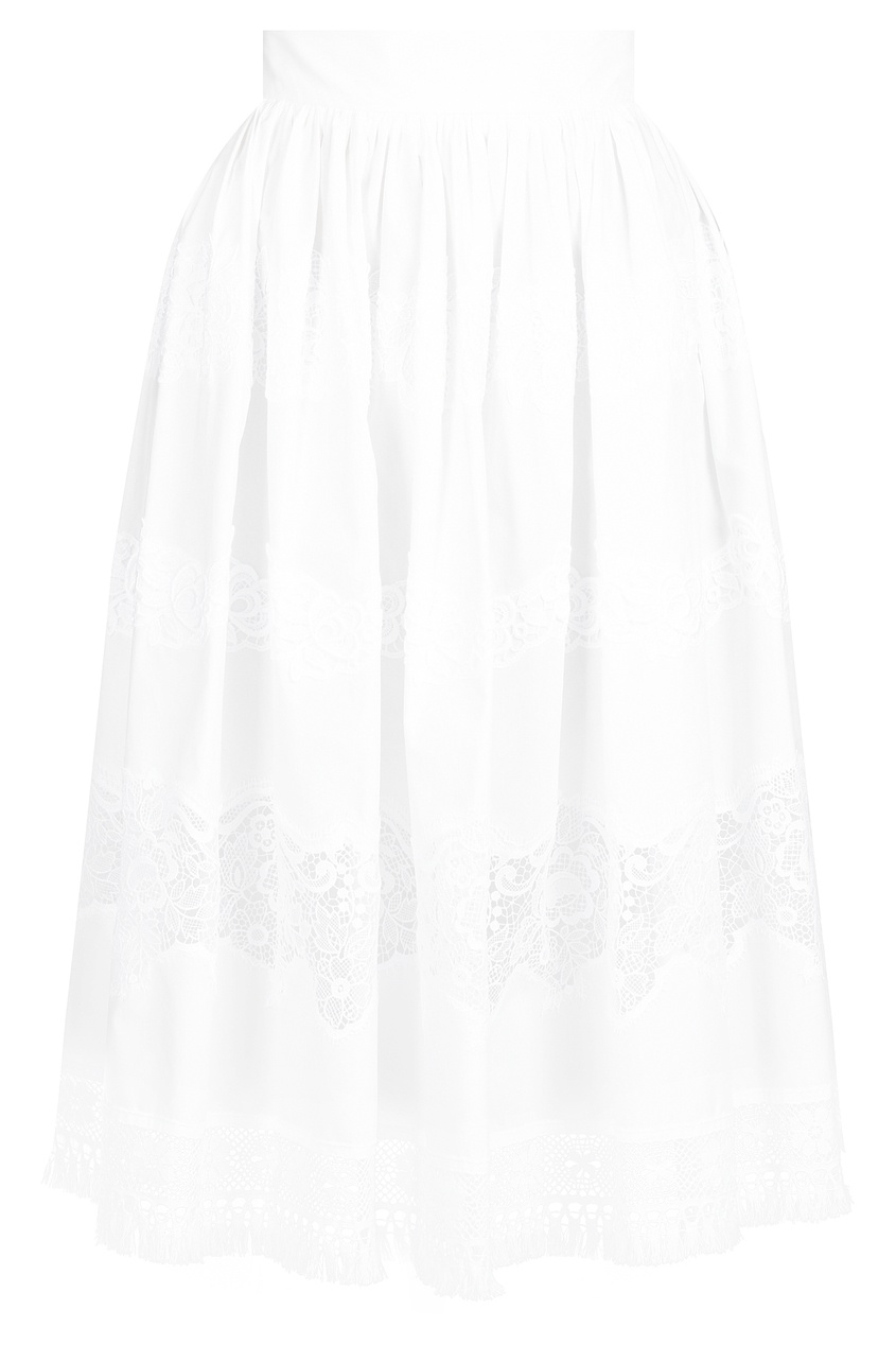 фото Белая юбка миди с кружевным шитьем dolce&gabbana