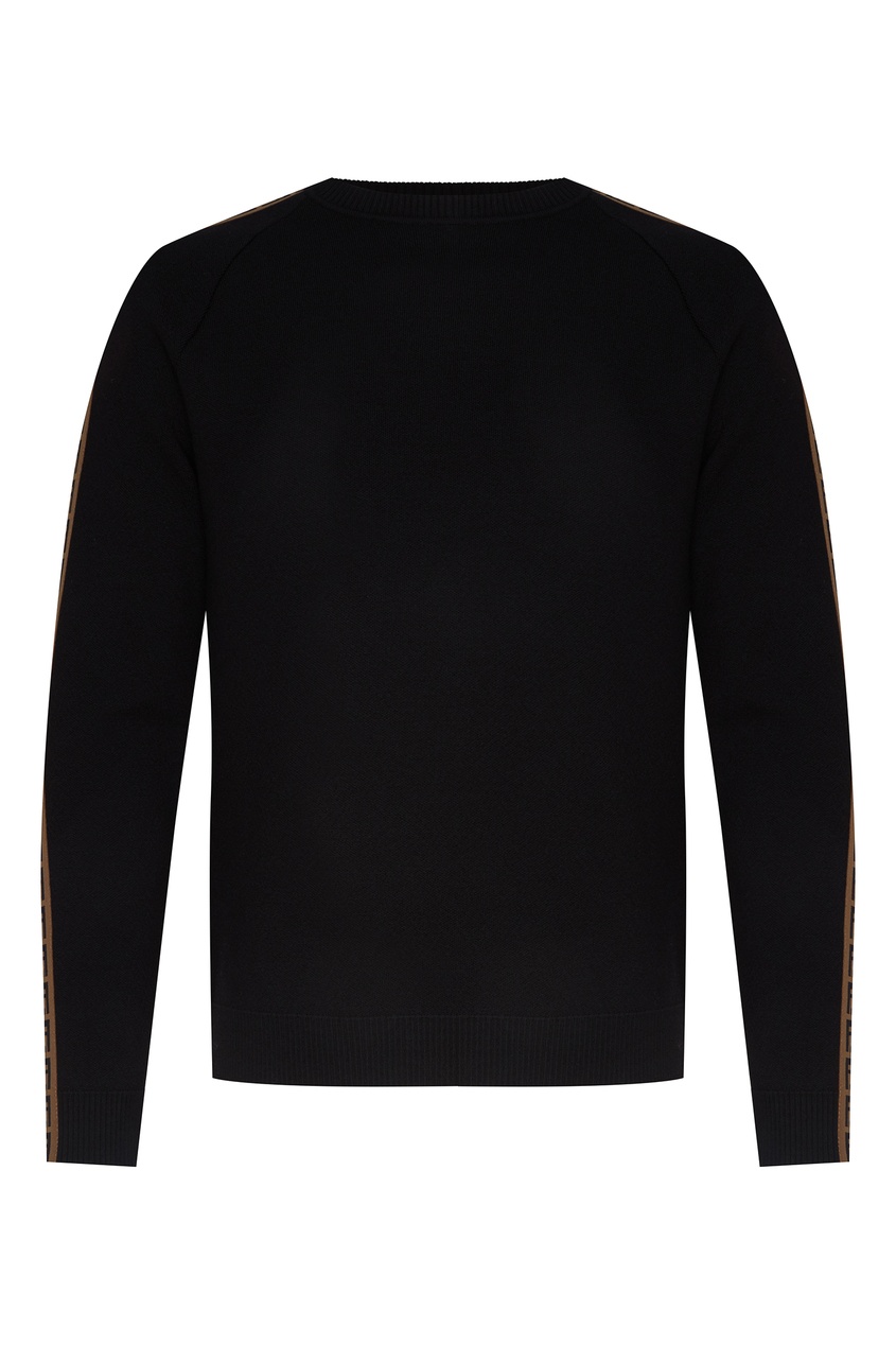 фото Черный шерстяной свитер с рисунком на рукавах. Fendi