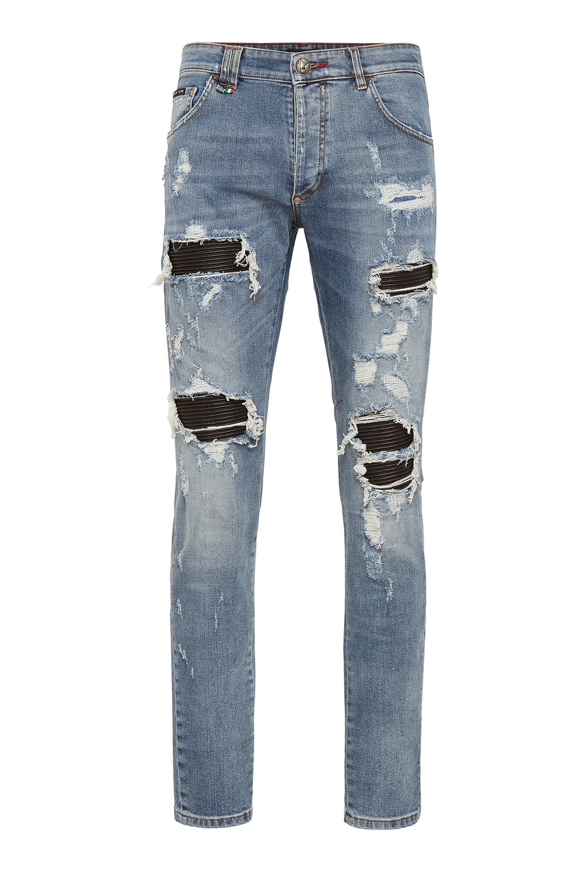 фото Светлые джинсы с заплатками Destroyed Philipp plein
