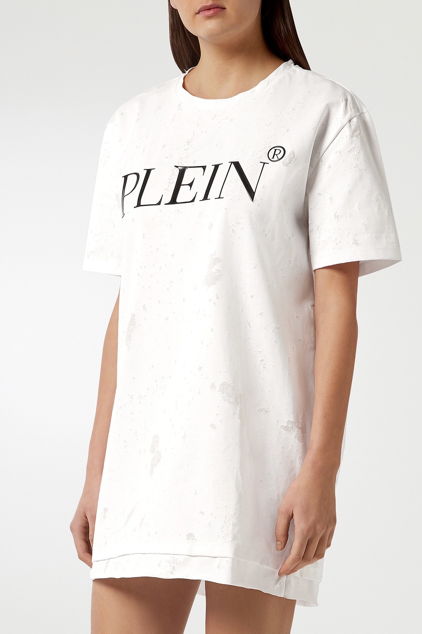 фото Платье-футболка с логотипом и потертостями philipp plein