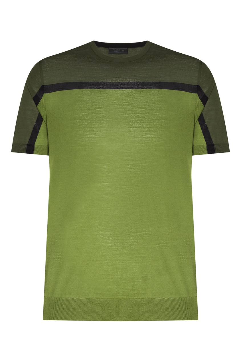 фото Зеленая вязаная футболка с полоской Prada