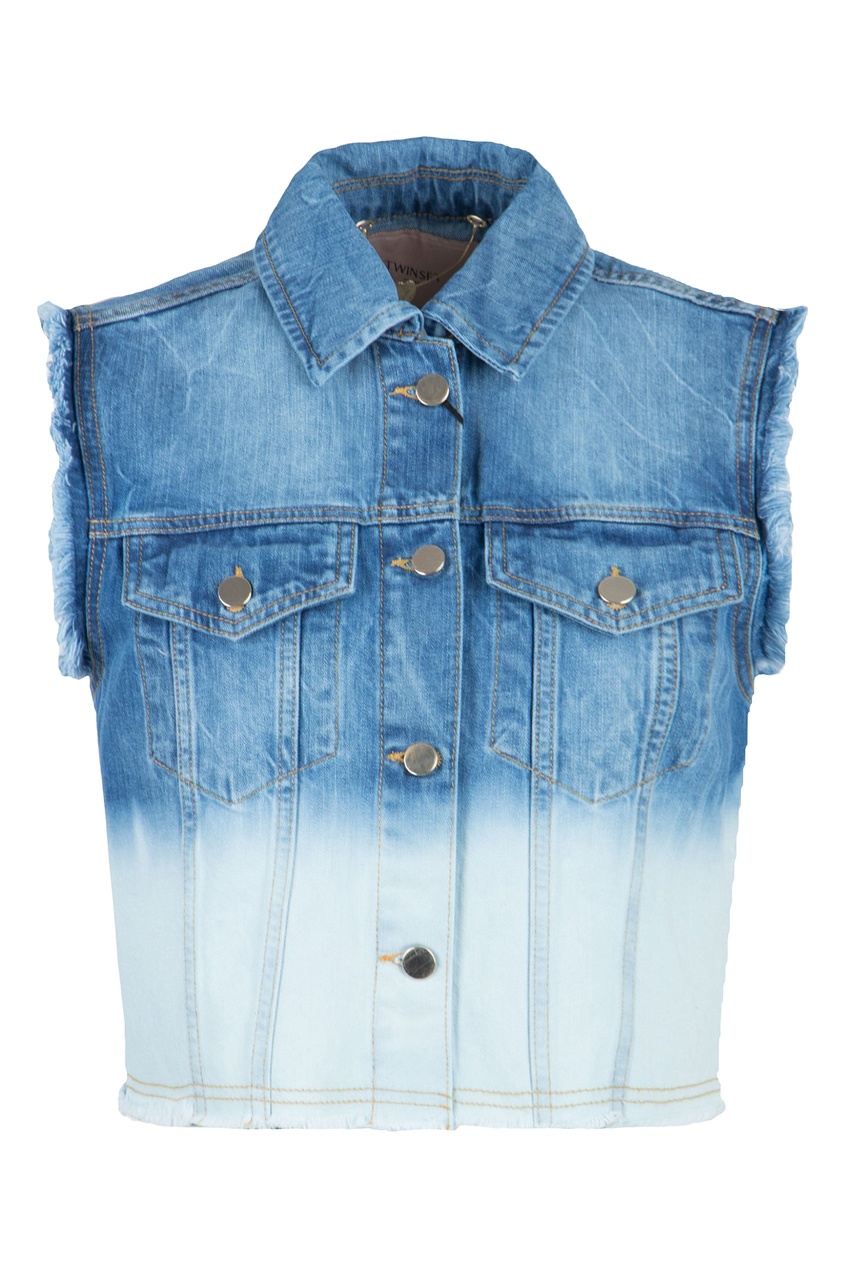 фото Синий джинсовый жилет с декором Twin-set