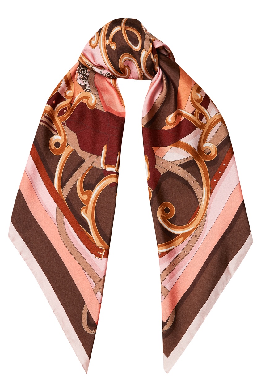 фото Коричневый шелковый платок с узорами fendi