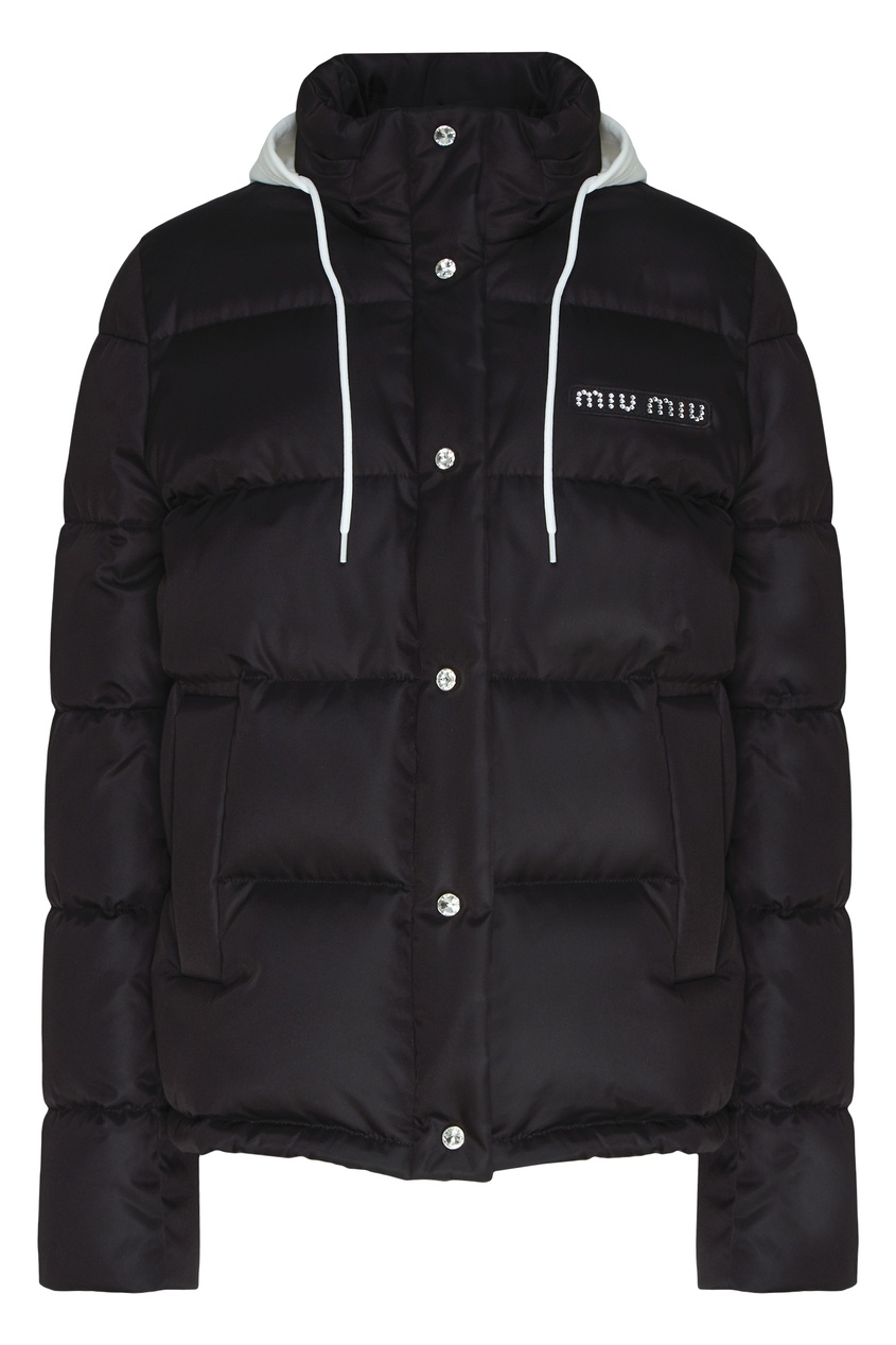 фото Черная куртка с комбинированным капюшоном Miu miu