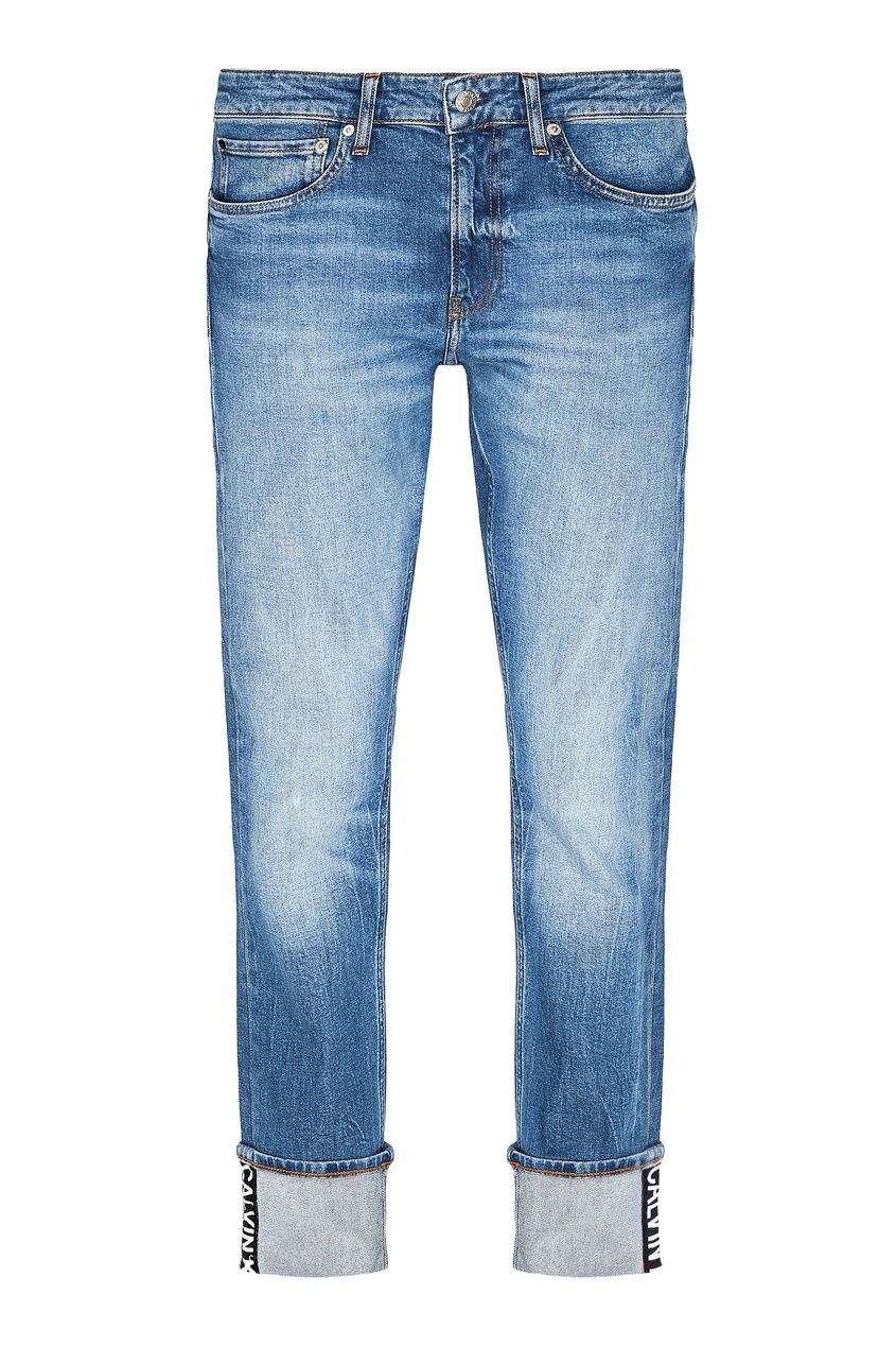 фото Зауженные голубые джинсы с широкими отворотами calvin klein