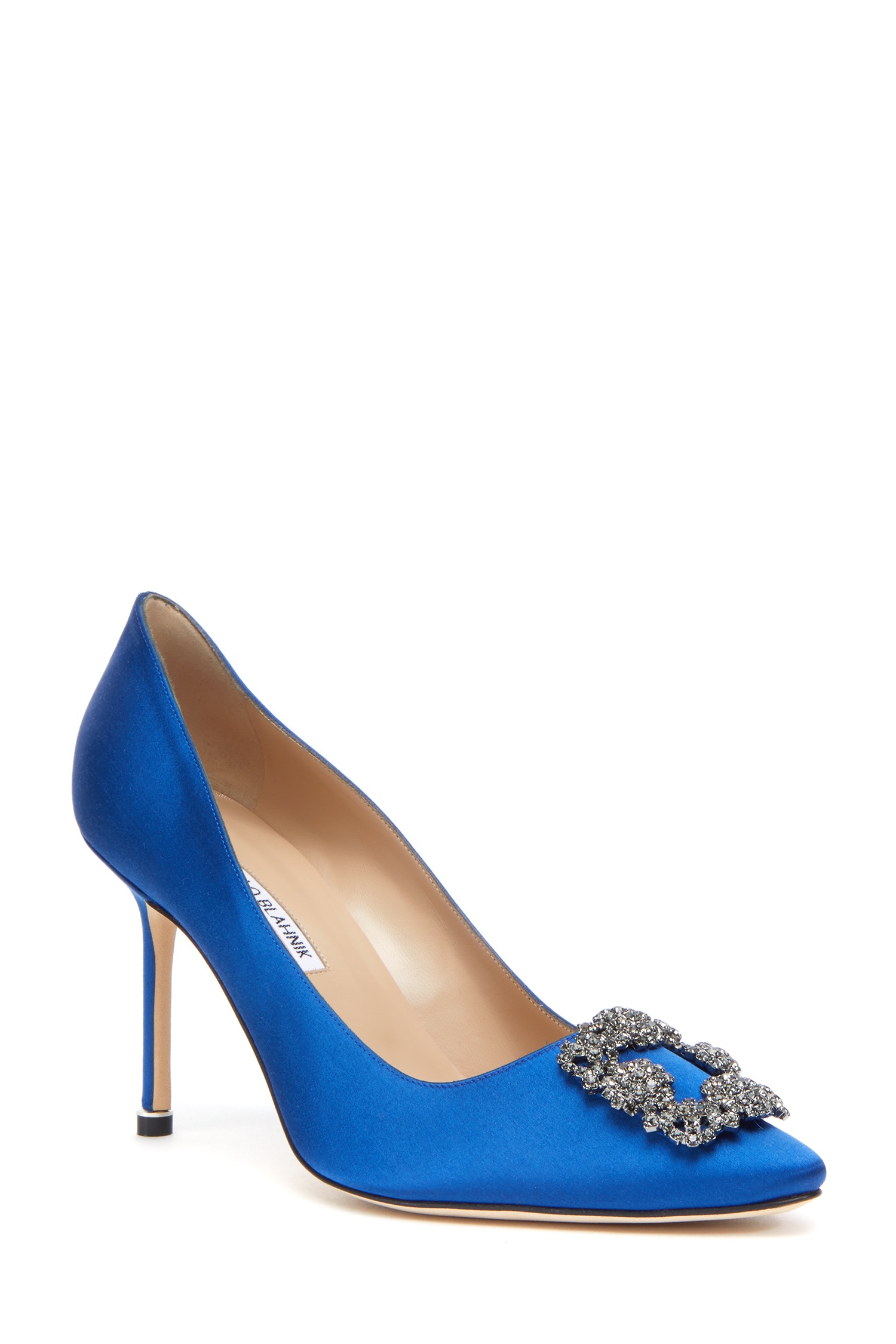 manolo blahnik hangisi 90 embellished lace mesh and satin pumps