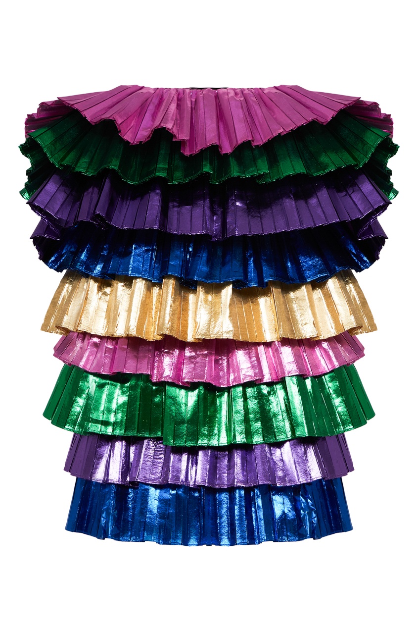 фото Платье мини с разноцветными оборками attico