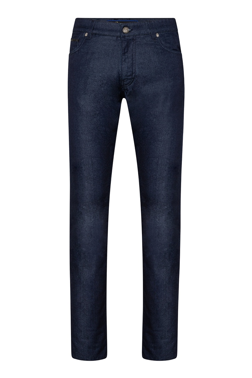 фото Темно-синие джинсы с кожаным декором Billionaire