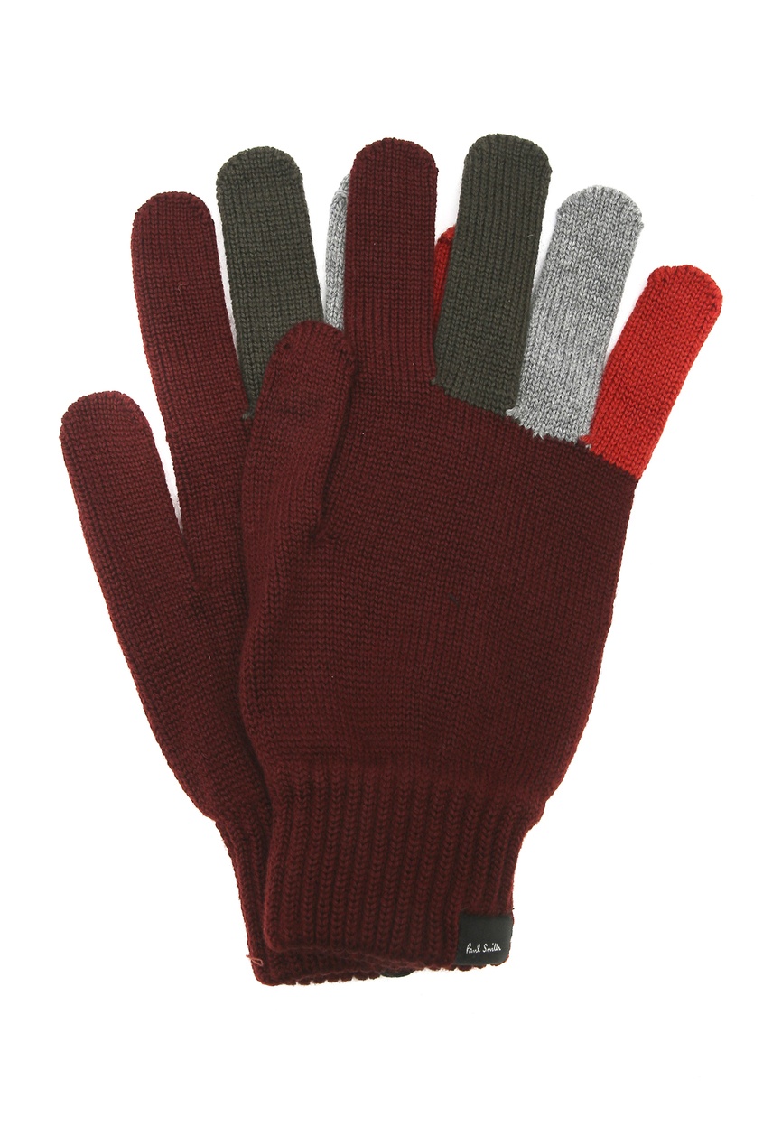 фото Бордовые перчатки с разноцветными вставками Paul smith
