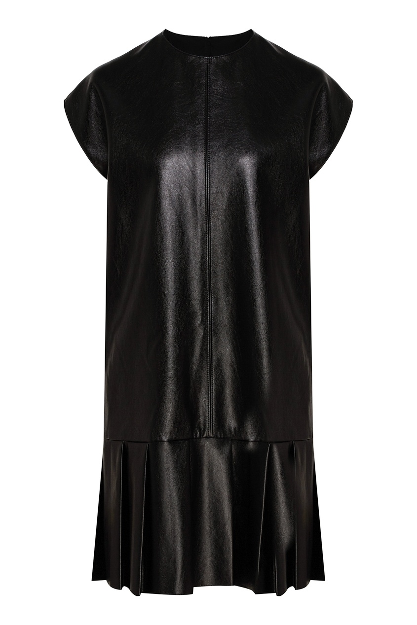 фото Короткое черное платье из искусственной кожи msgm