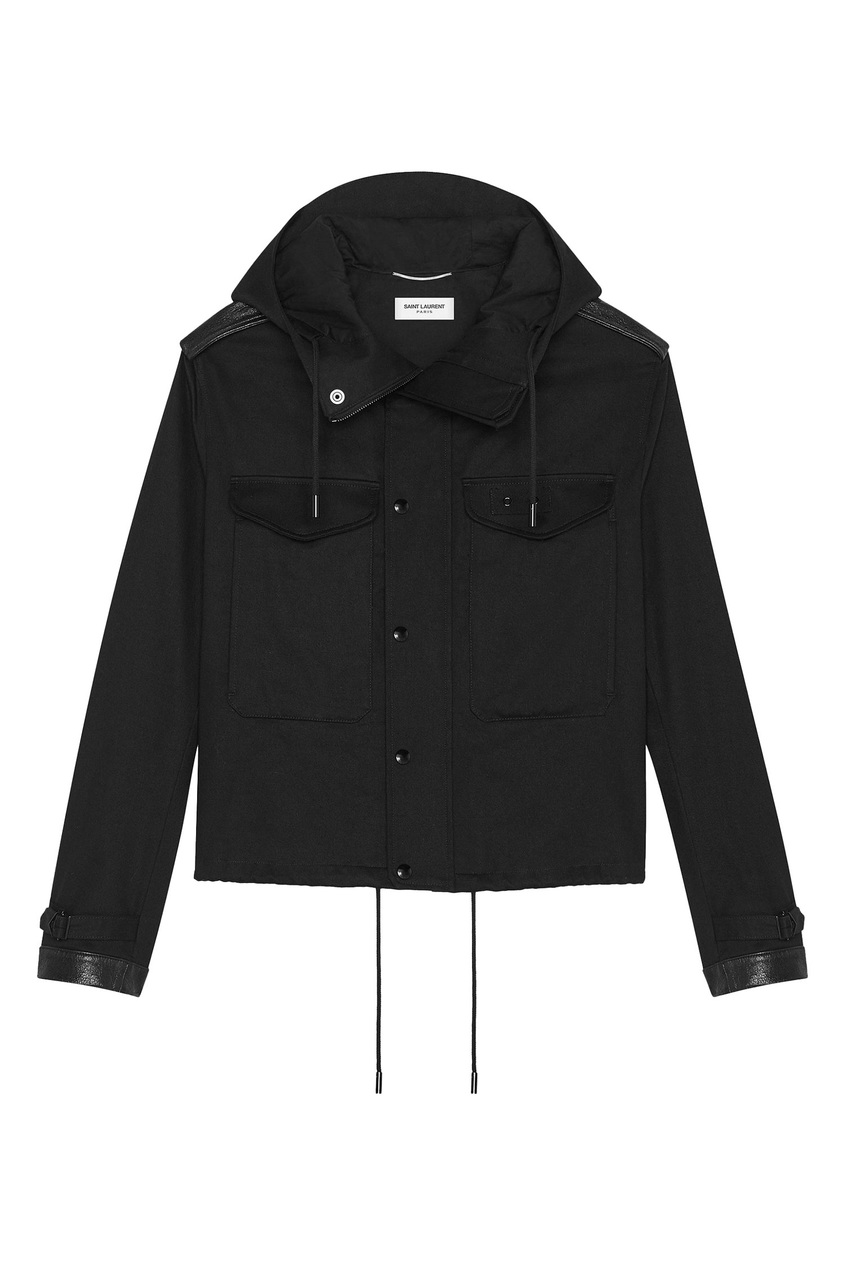 фото Черная куртка с кожаными вставками saint laurent