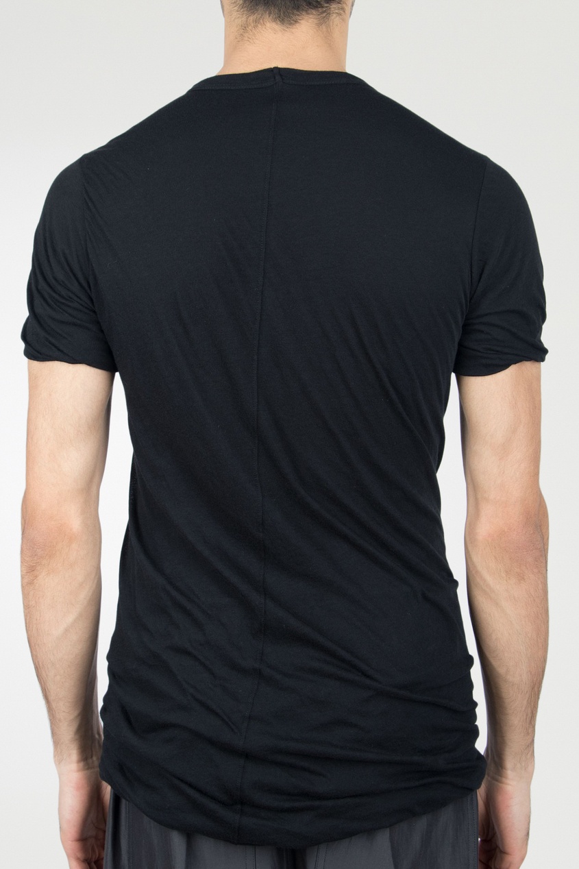 фото Удлиненная черная футболка с драпировкой rick owens